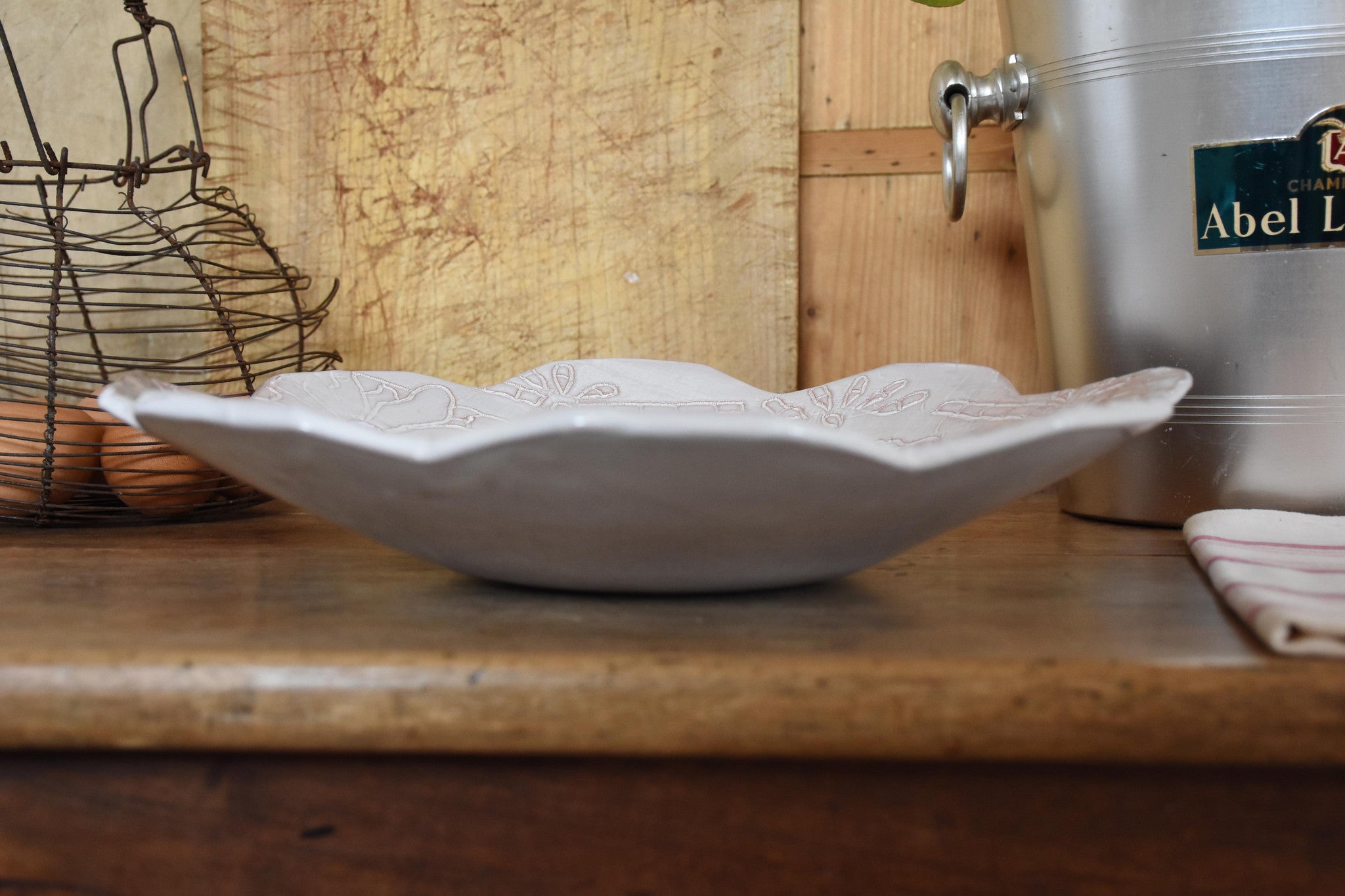 Fruit bowl with flowers and petal edges