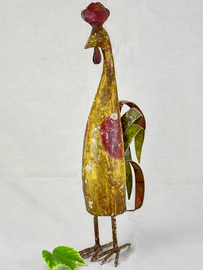 Artisan made sculpture of a rooster - red and gold 20"