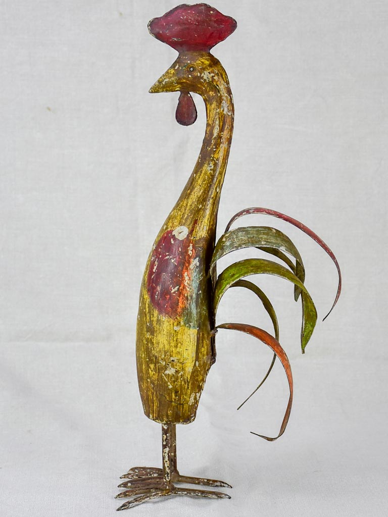 Artisan made sculpture of a rooster - red and gold 20"