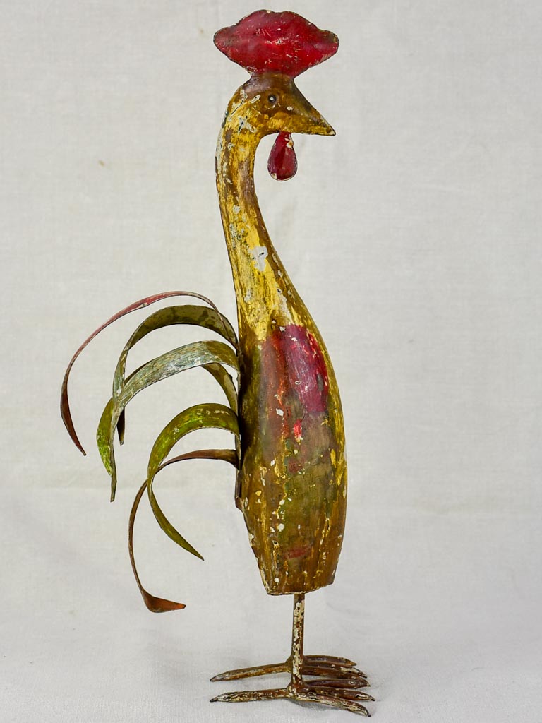 Artisan made sculpture of a rooster - red and gold 20"