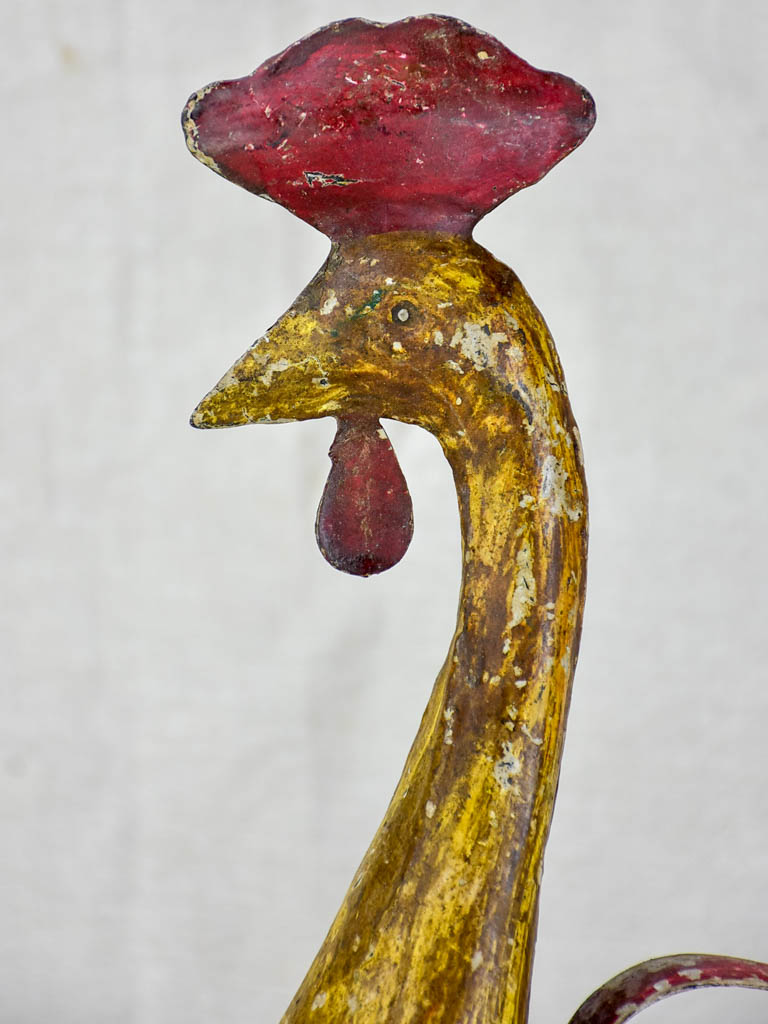 Artisan made sculpture of a rooster - red and gold 20"