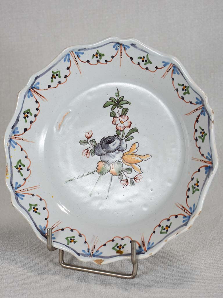 18th-century French plate with scalloped edge 9"