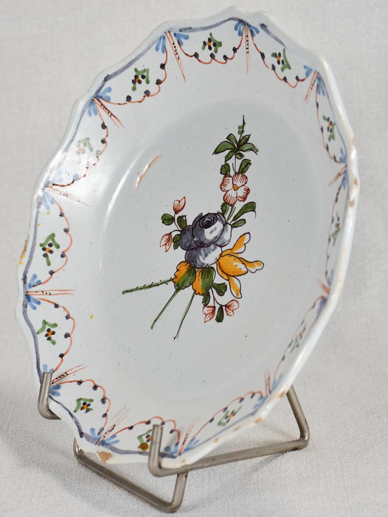 18th-century French plate with scalloped edge 9"