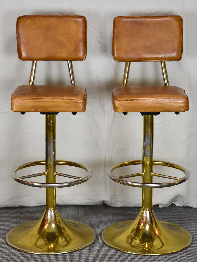 Pair of mid century French leather bar stools from a casino