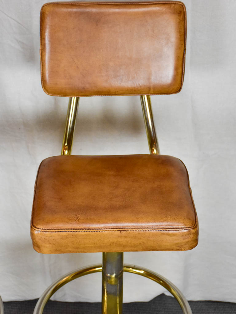 Three mid century barstools - French, leather