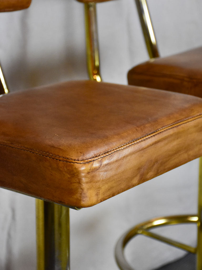 Three mid century barstools - French, leather