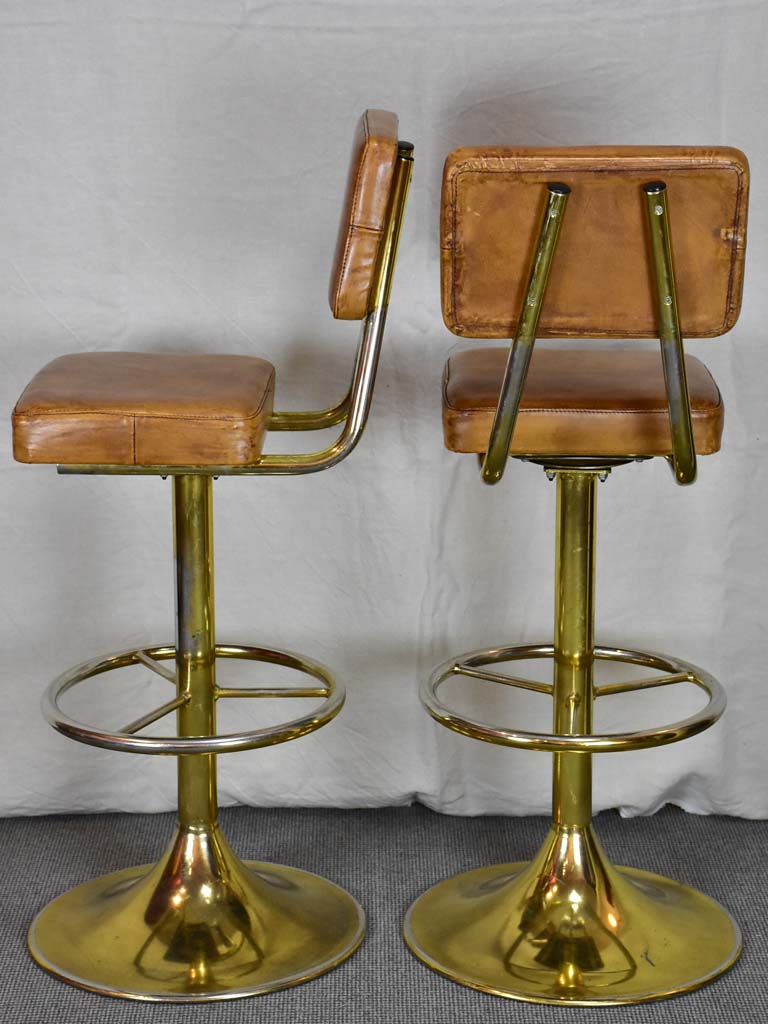 Pair of mid century French leather bar stools from a casino