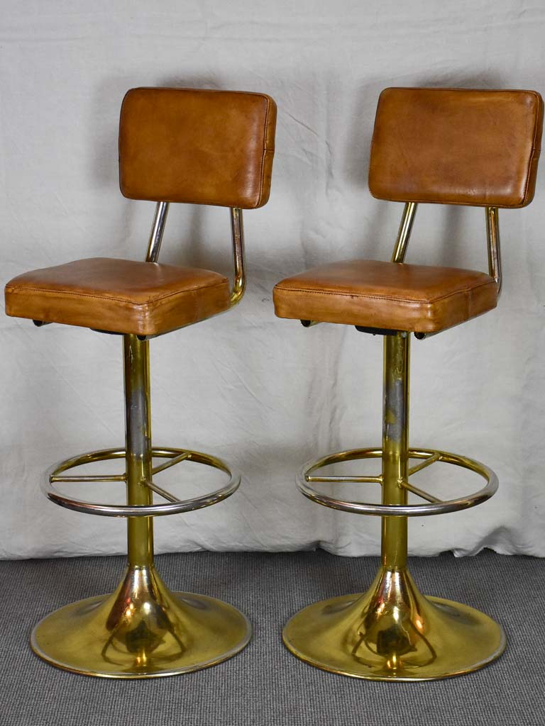 Three mid century barstools - French, leather