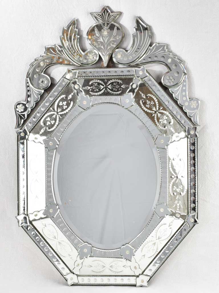 1950s octagonal crested Venetian mirror 44"