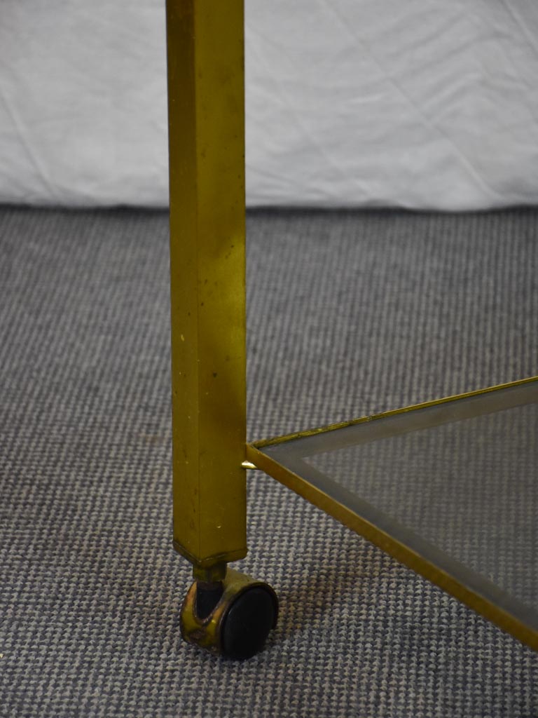 Mid century side table on wheels - glass and brass