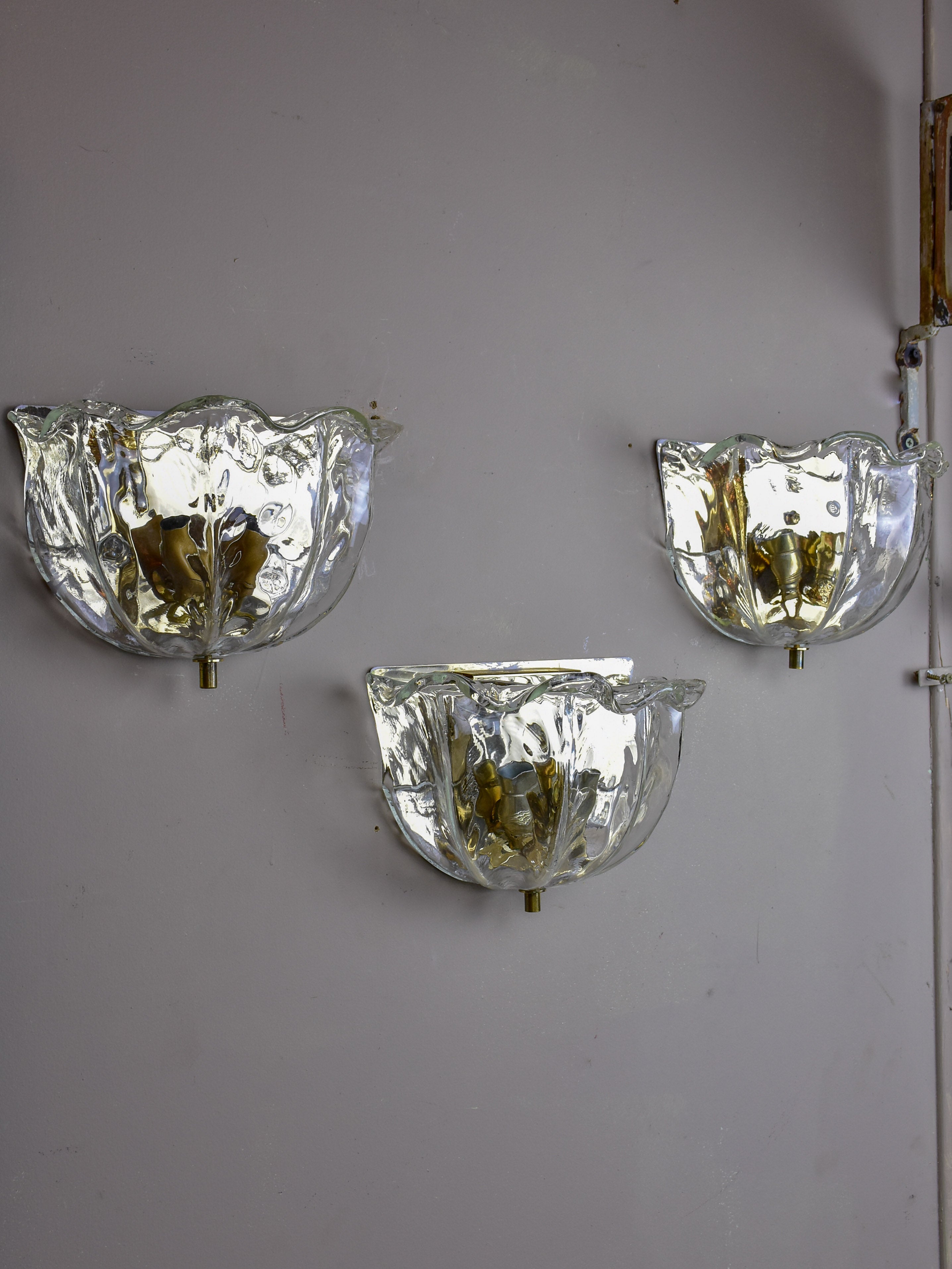 Three vintage Italian Murano glass wall sconces