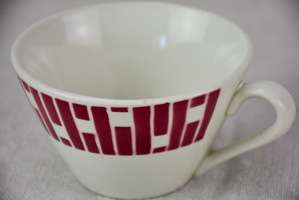 Set of 14 mid century coffee cups with blue and red pattern