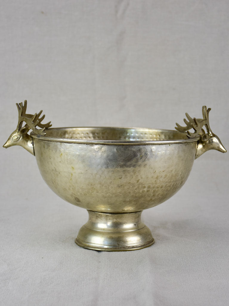 Mid century French champagne bucket with moose head handles