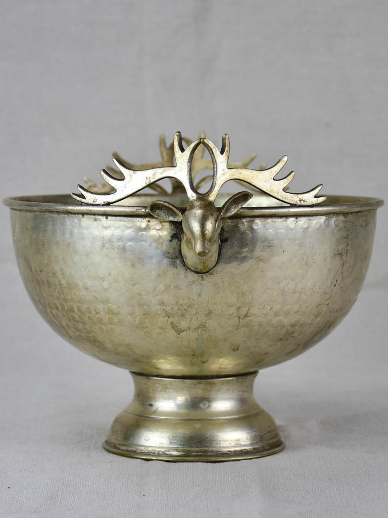 Mid century French champagne bucket with moose head handles