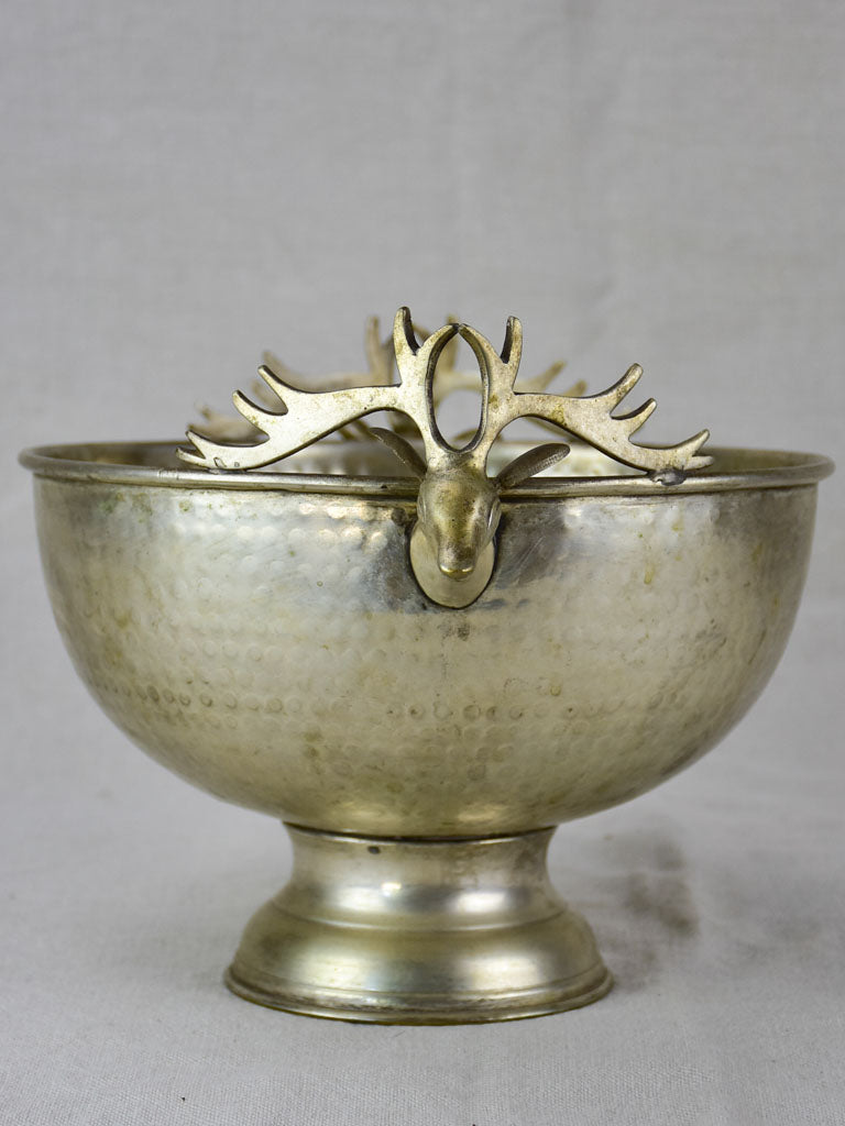 Mid century French champagne bucket with moose head handles