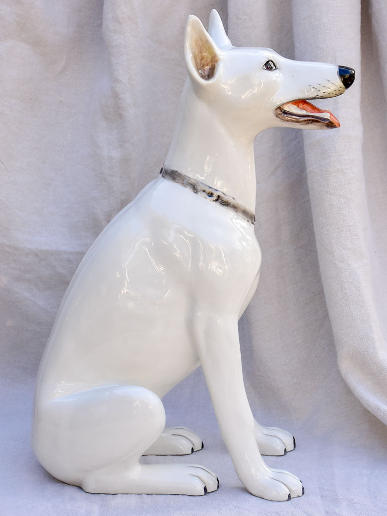 Mid century sculpture of a white dog 22½"