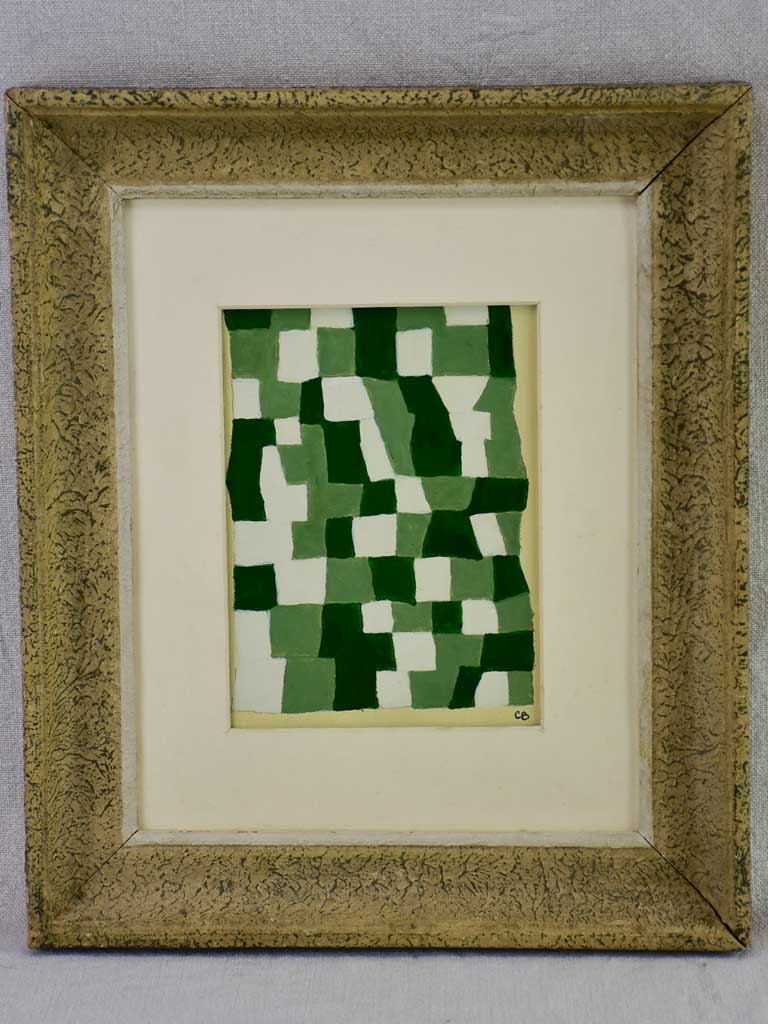 Abstract green patchwork - Caroline Beauzon - acrylic on canvas board 12½" x 15"