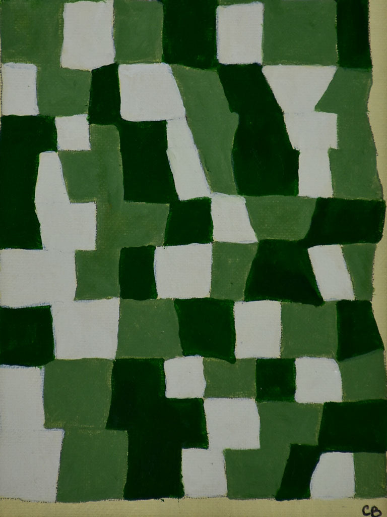 Abstract green patchwork - Caroline Beauzon - acrylic on canvas board 12½" x 15"