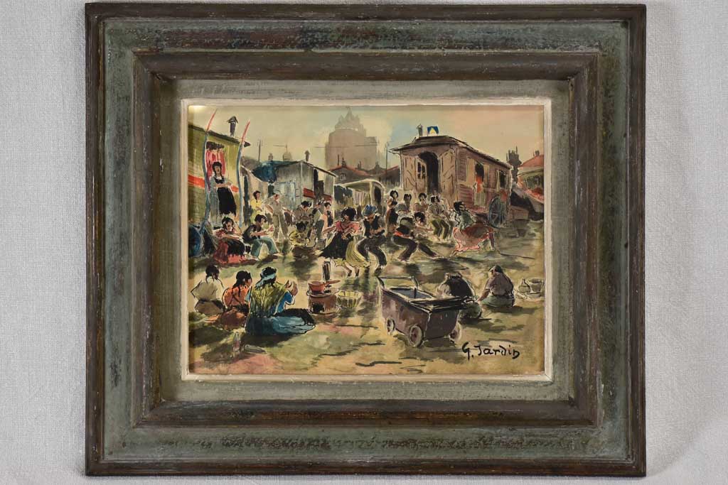 Early 20th century watercolor of Gypsy fete in the Camargue - Georges Jardin 16½" x 19¾"