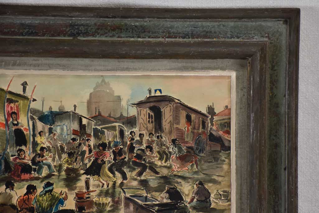 Early 20th century watercolor of Gypsy fete in the Camargue - Georges Jardin 16½" x 19¾"