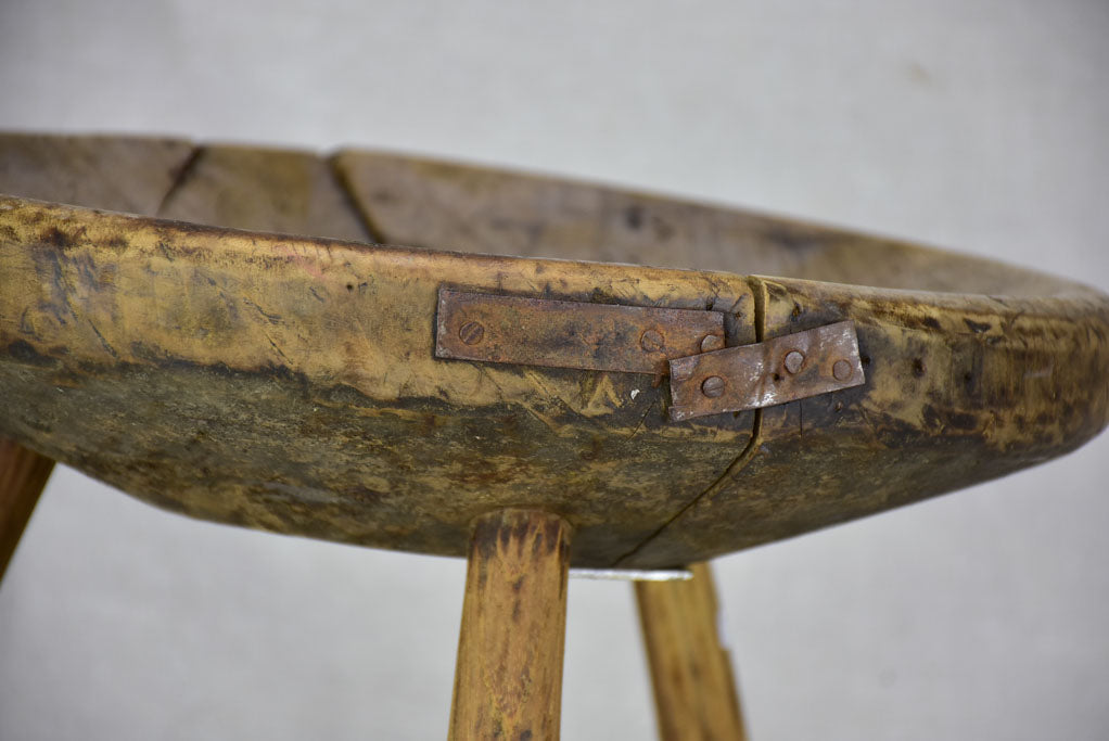 Antique French primitive milking stool with repairs