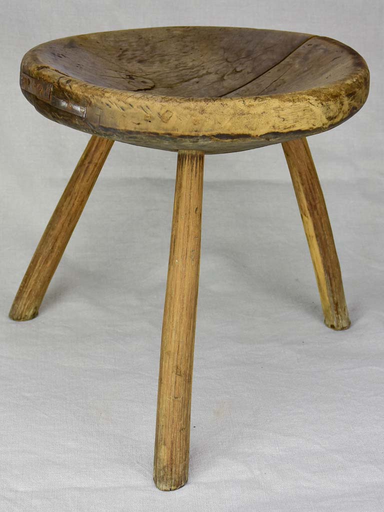 Antique French primitive milking stool with repairs