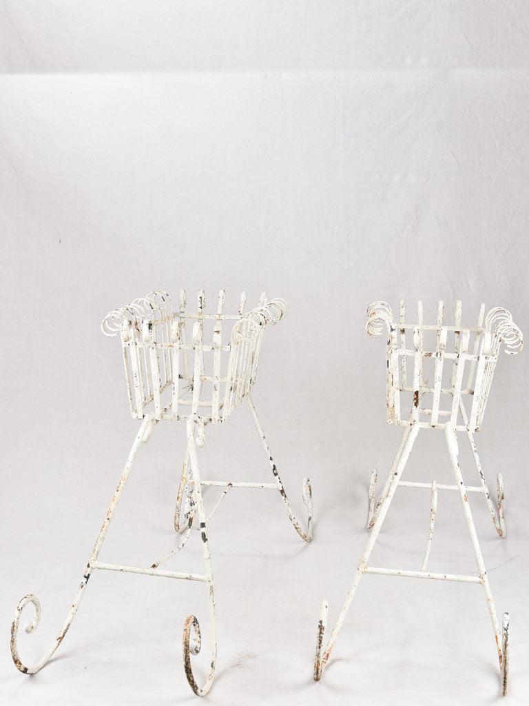 Pair of plant stands - wrought iron with white patina 48½"