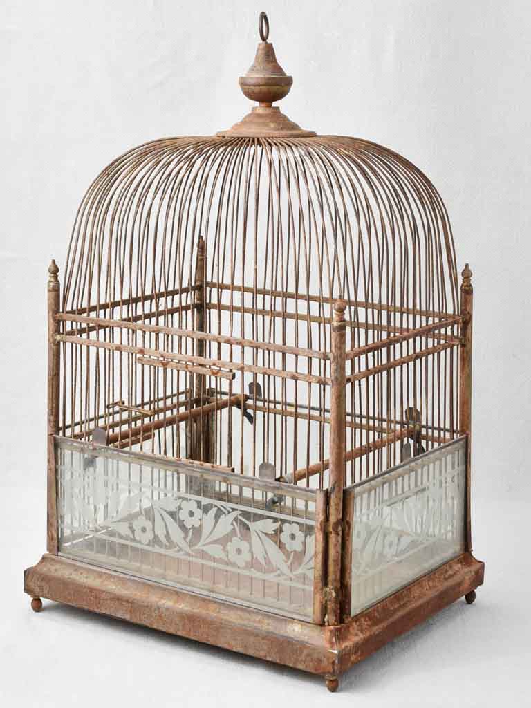 Antique French birdcage w/ glass 24¾"