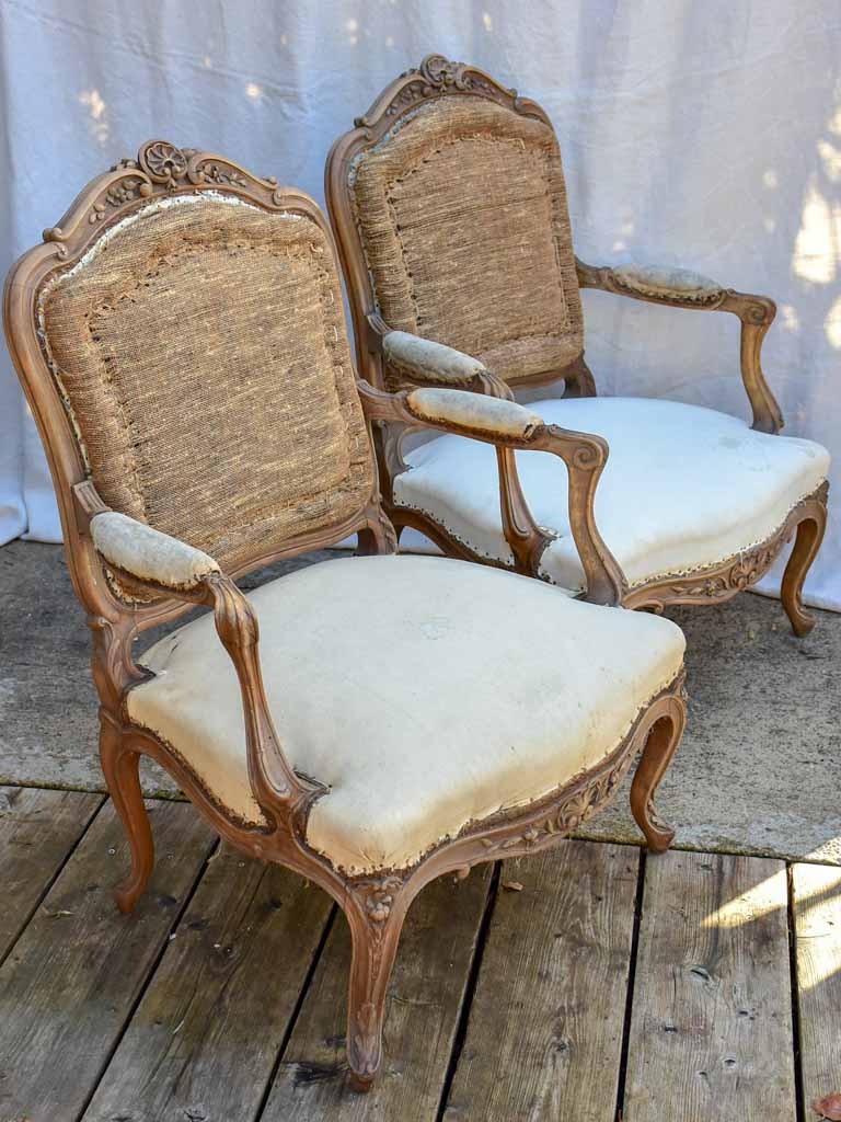 Pair of large Louis XV French armchairs - late 19th Century