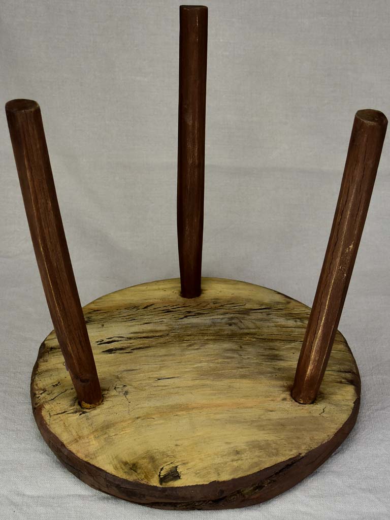 Antique French primitive milking stool with flat seat