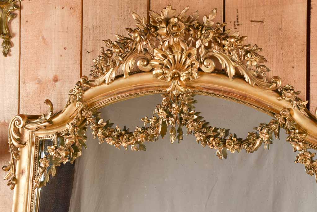 Large Napoleon III mirror with floral crest & garlands 74¾" x 45¼"