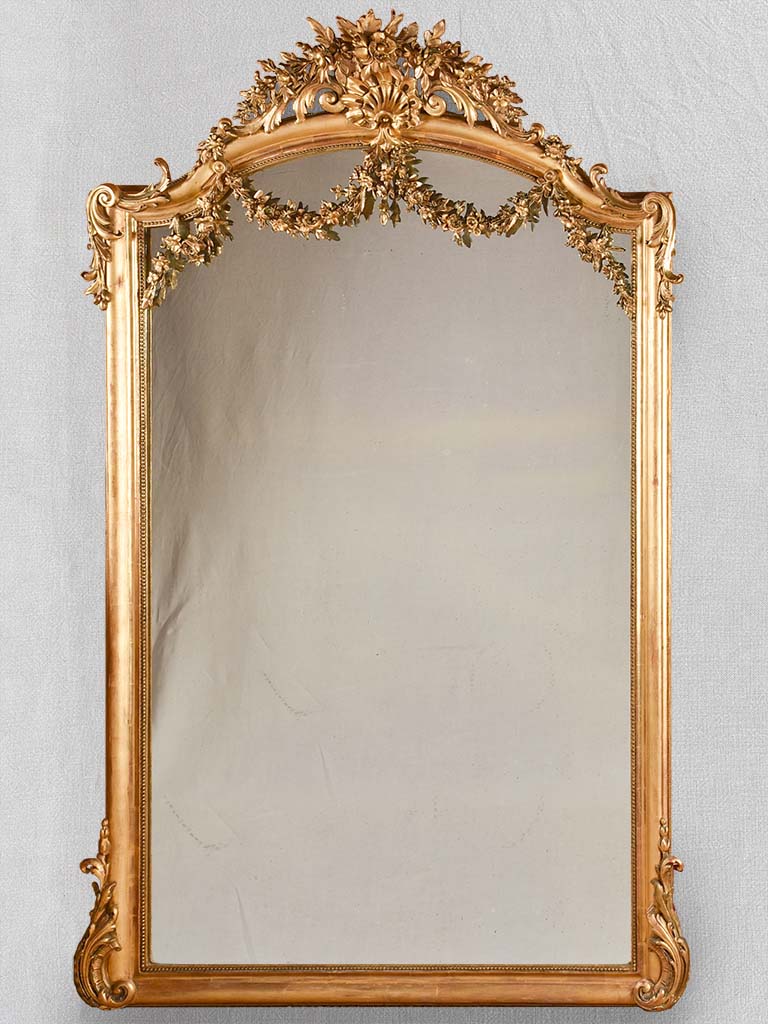 Large Napoleon III mirror with floral crest & garlands 74¾" x 45¼"