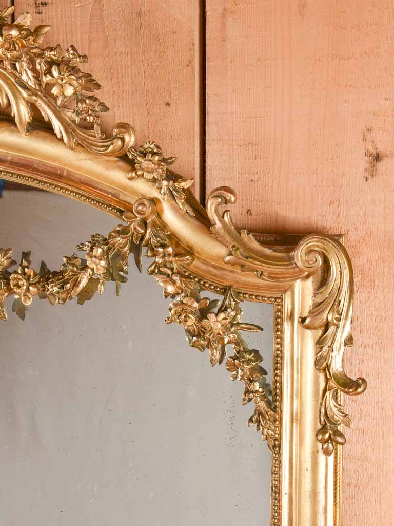 Large Napoleon III mirror with floral crest & garlands 74¾" x 45¼"