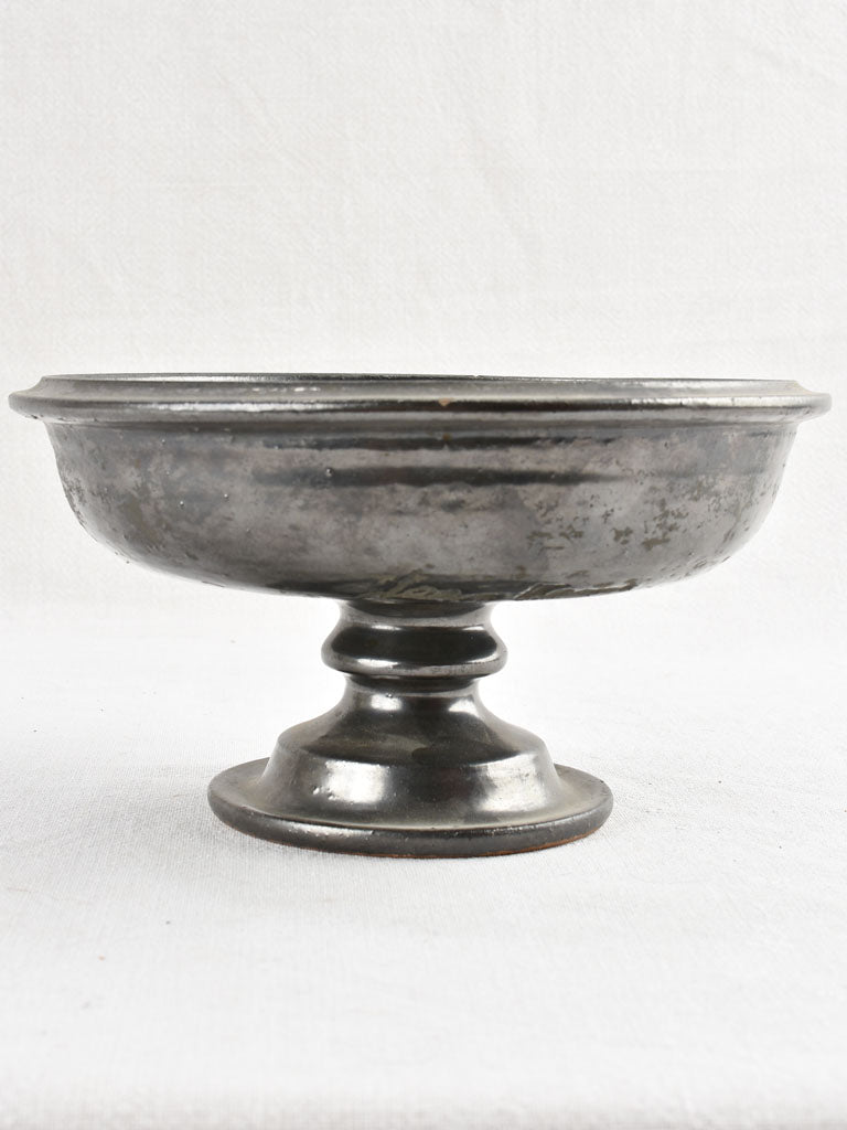 Small vintage Vallauris footed bowl with black glaze - Jean Marais 11"