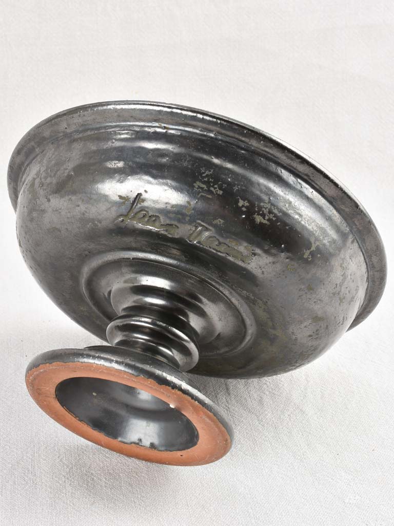 Small vintage Vallauris footed bowl with black glaze - Jean Marais 11"