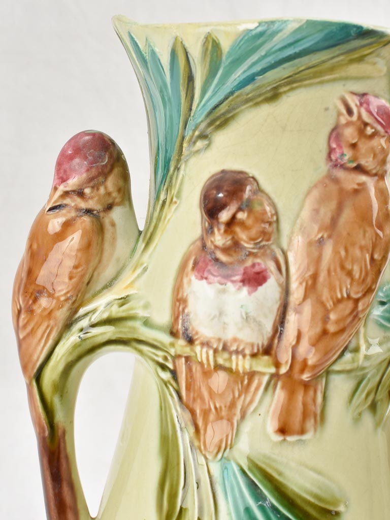 Pair of Art Nouveau Majolica bird vases 10¾"