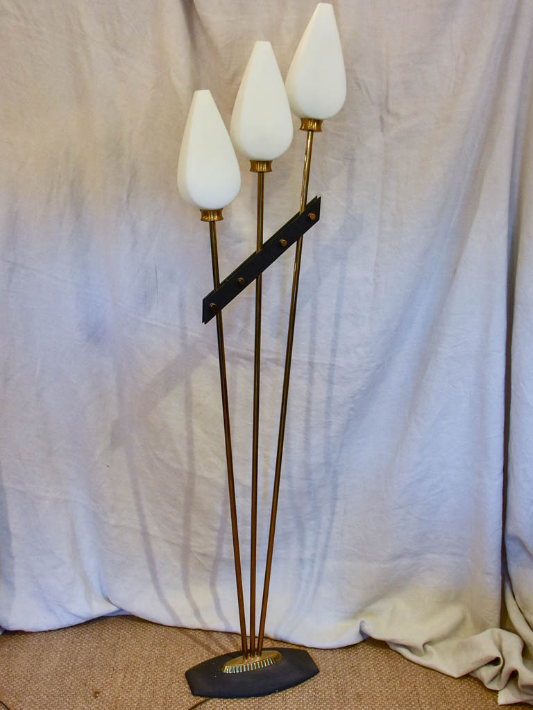 Mid century floor lamp with three opaque lights 65"