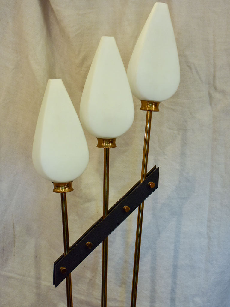 Mid century floor lamp with three opaque lights 65"