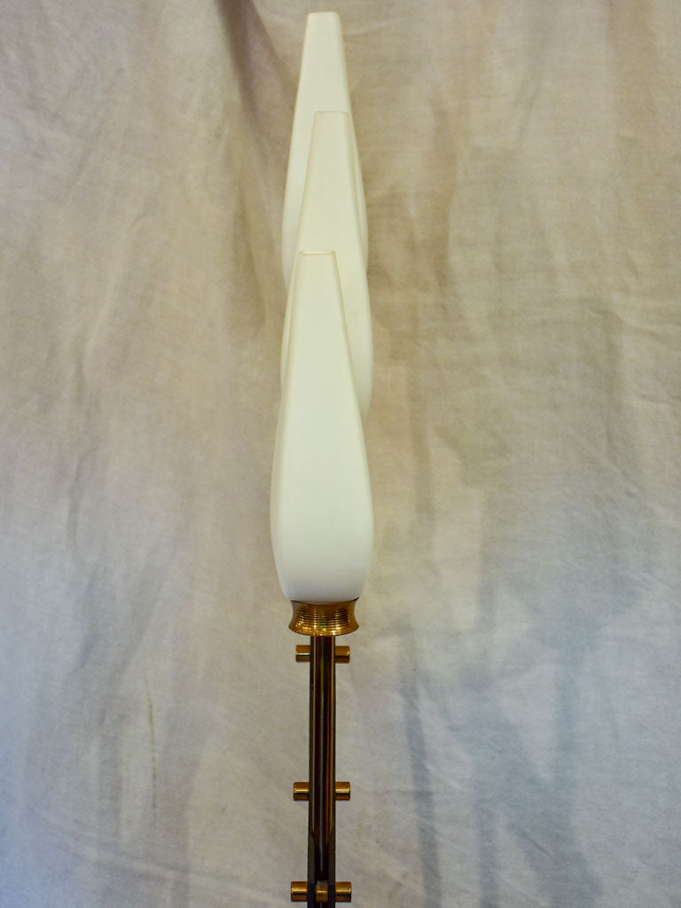 Mid century floor lamp with three opaque lights 65"