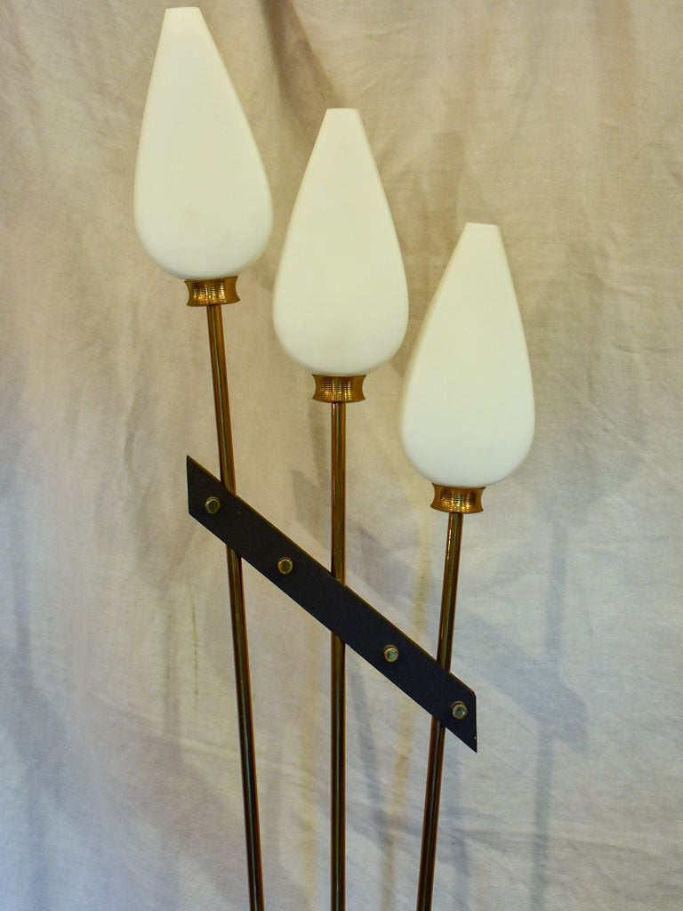 Mid century floor lamp with three opaque lights 65"