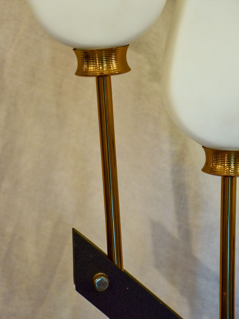 Mid century floor lamp with three opaque lights 65"