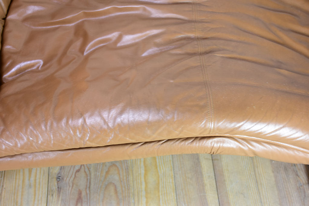 Very large brown leather chaise longue - 1960's lounge chair 61"