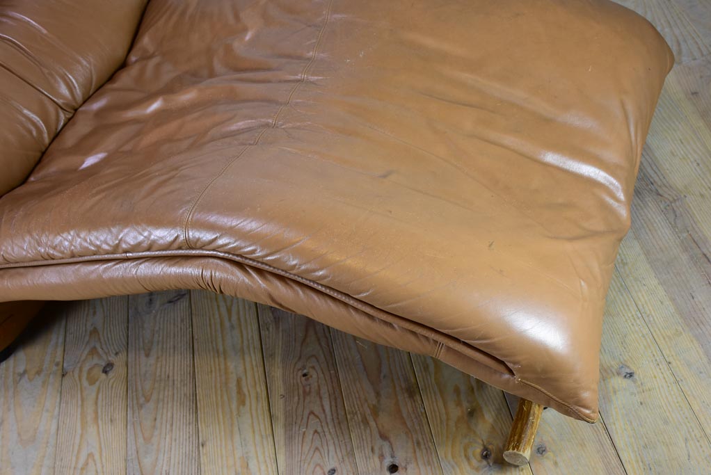 Very large brown leather chaise longue - 1960's lounge chair 61"