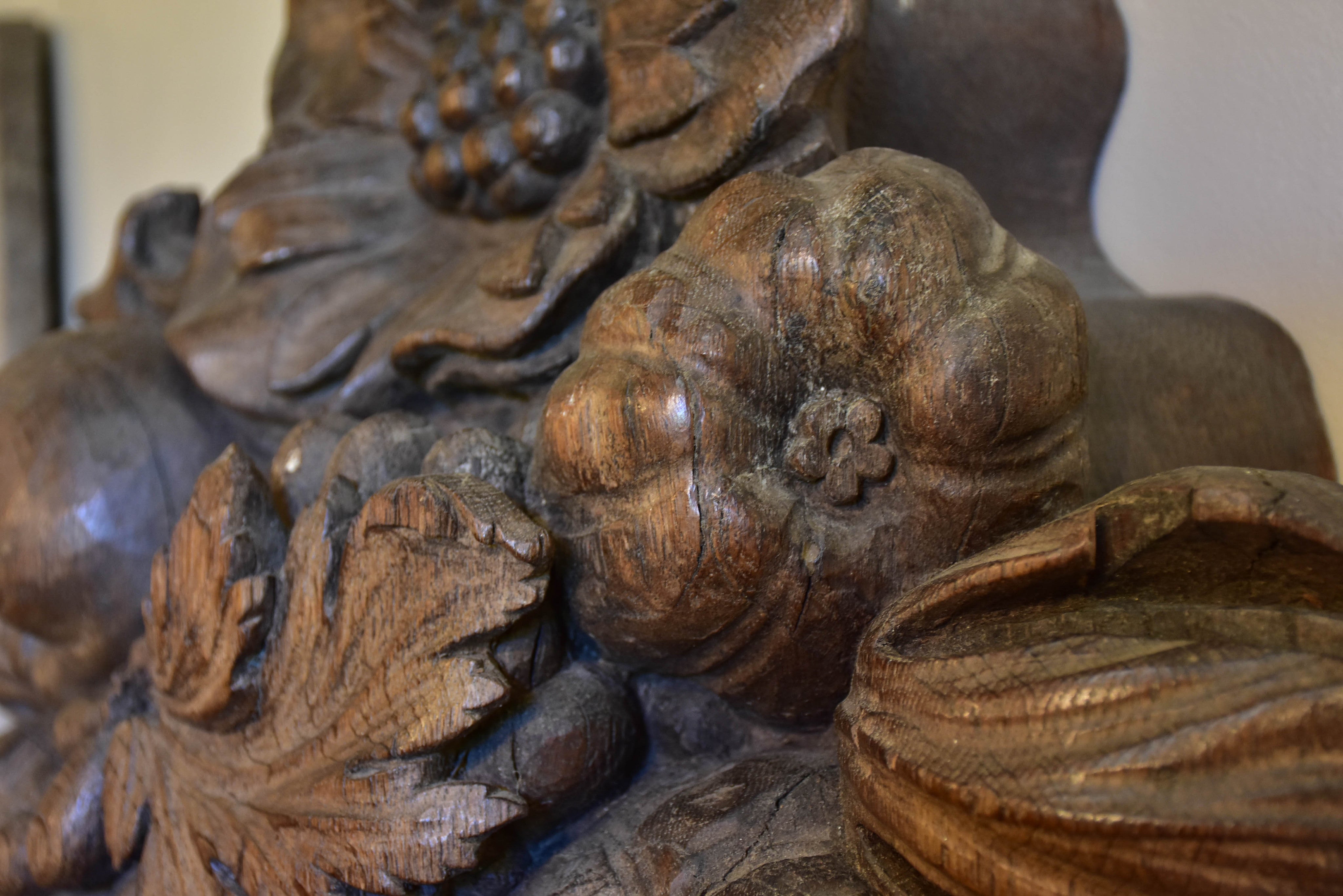 Large carved oak fruit basket from a 19th century boiserie