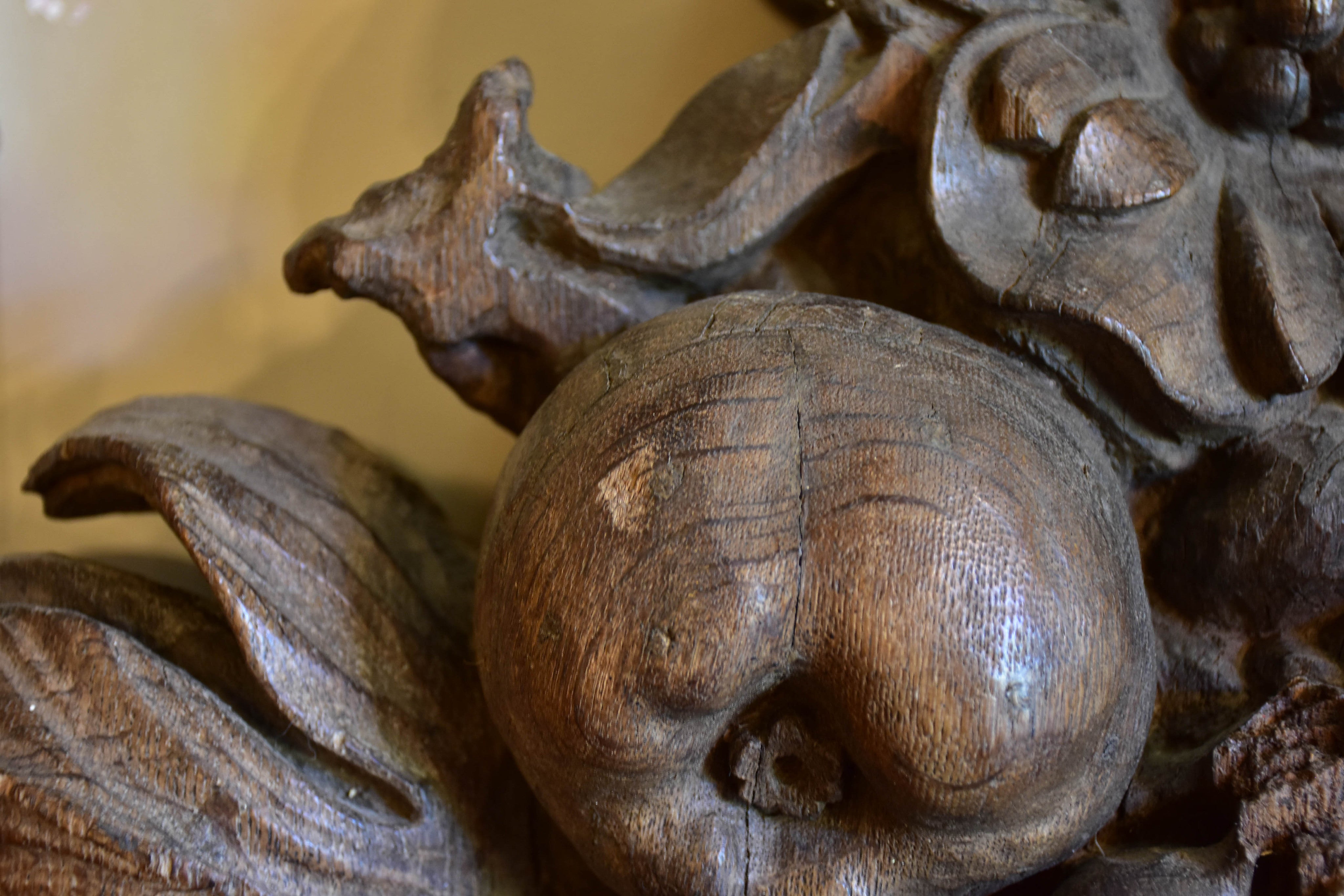 Large carved oak fruit basket from a 19th century boiserie