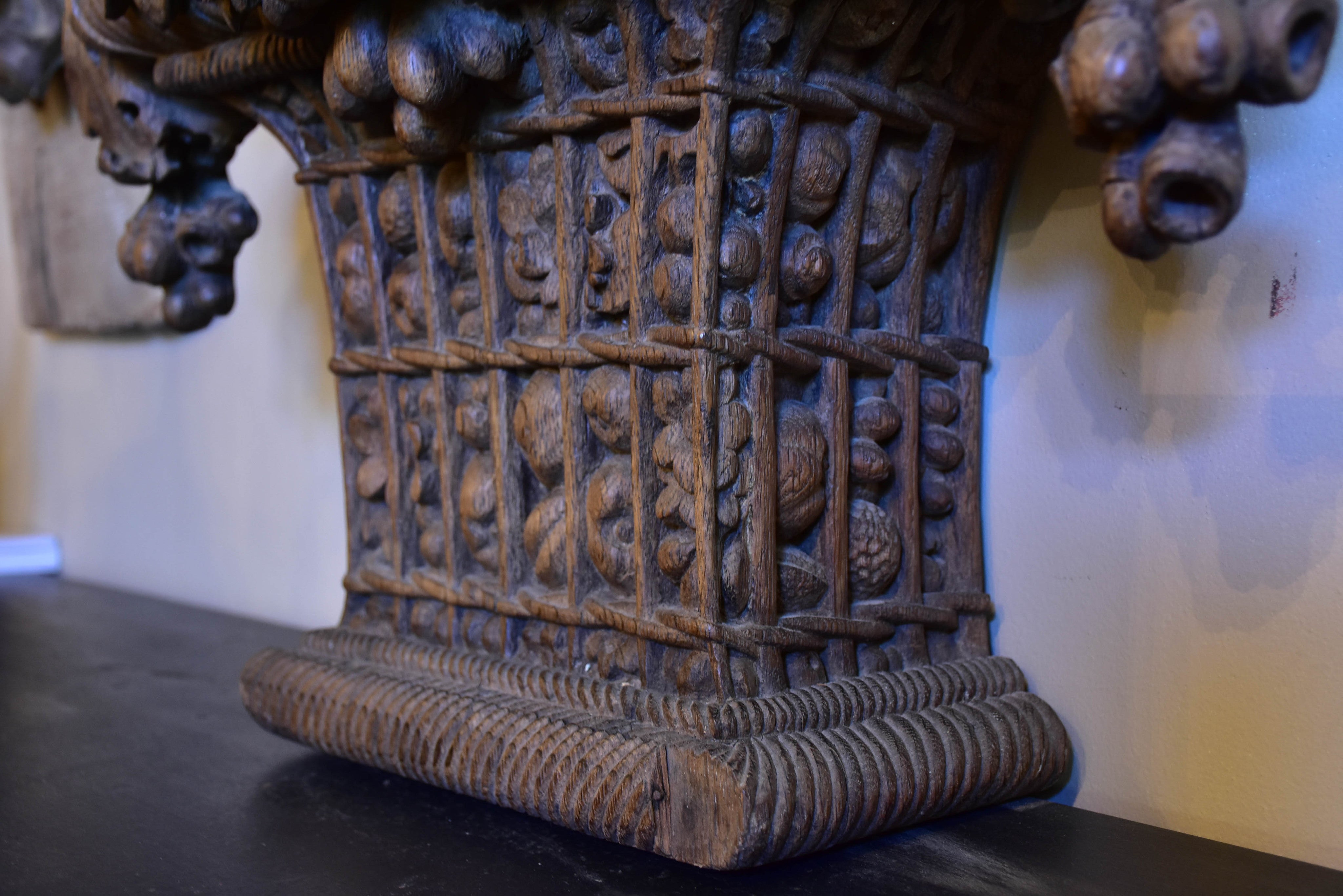 Large carved oak fruit basket from a 19th century boiserie