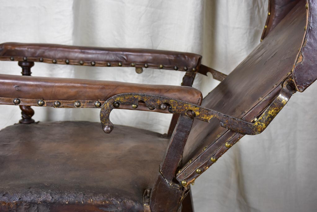 17th Century Louis XIII adjustable leather wingback armchair