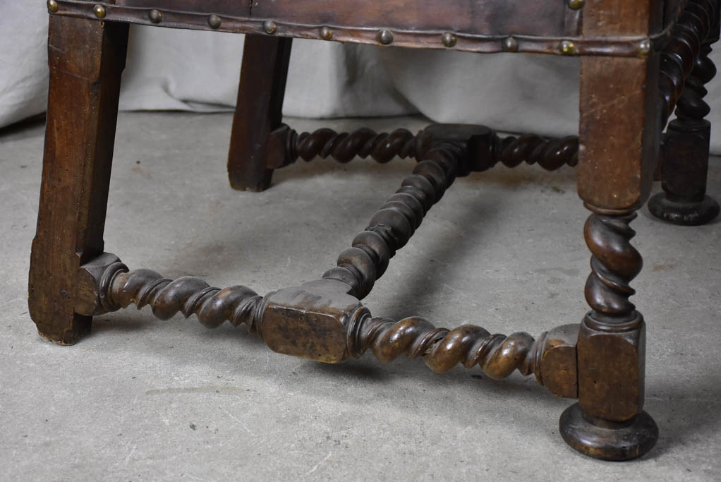 17th Century Louis XIII adjustable leather wingback armchair