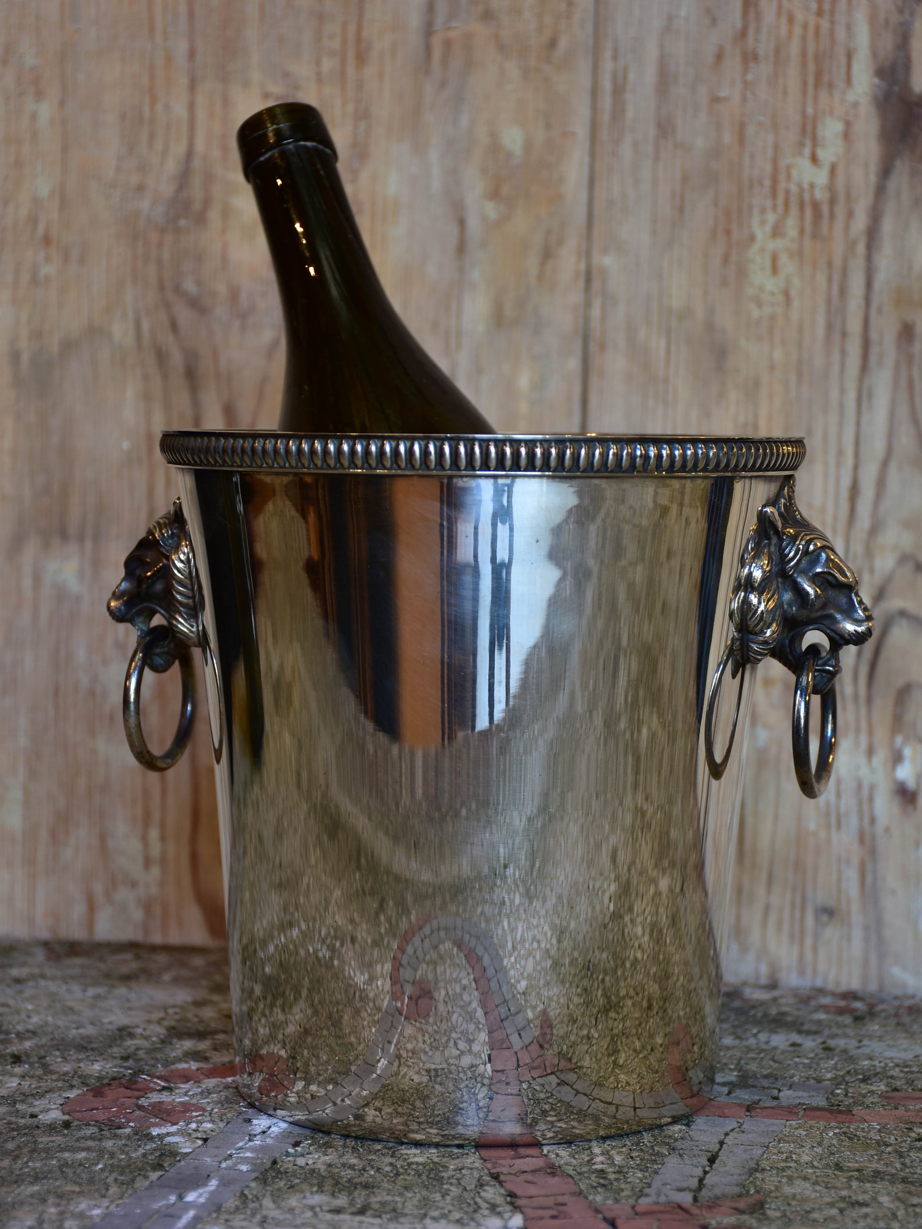 Antique French champagne bucket with lion’s head handles