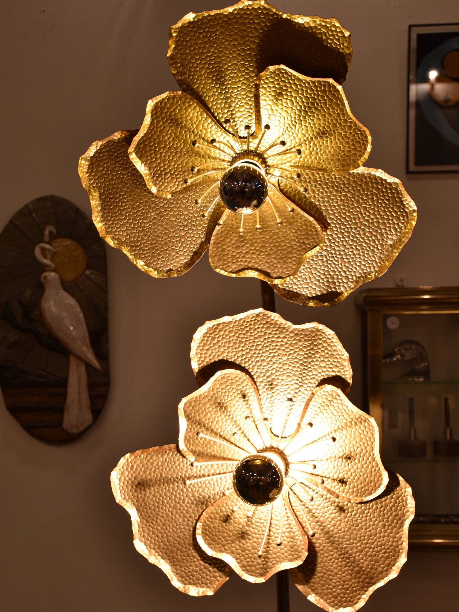 Gold poppy floor lamp - double flower